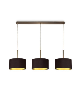 Baymont Antique Brass 3 Light E27 Linear Pendant With 30cm x 17cm Dual Faux Silk Shade Midnight Black/Green Olive-1