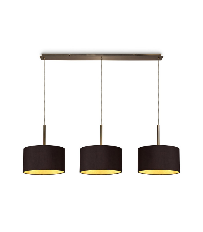 Baymont Antique Brass 3 Light E27 Linear Pendant With 30cm x 17cm Dual Faux Silk Shade Midnight Black/Green Olive-1