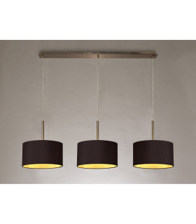 Baymont Antique Brass 3 Light E27 Linear Pendant With 30cm x 17cm Dual Faux Silk Shade Midnight Black/Green Olive-2