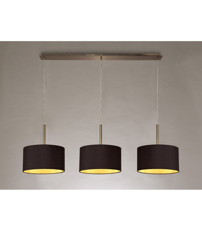 Baymont Antique Brass 3 Light E27 Linear Pendant With 30cm x 17cm Dual Faux Silk Shade Midnight Black/Green Olive-2