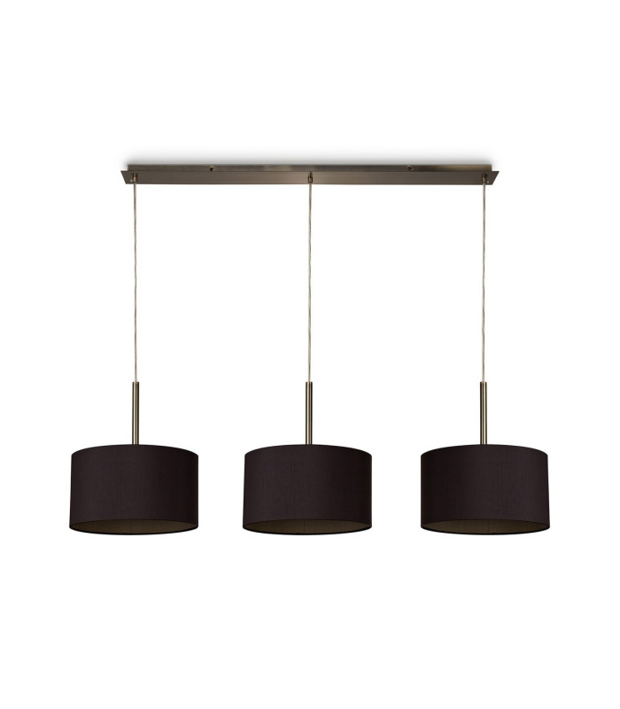 Baymont Antique Brass 3 Light E27 Linear Pendant With 30cm x 17cm Dual Faux Silk Shade Midnight Black/Green Olive-4