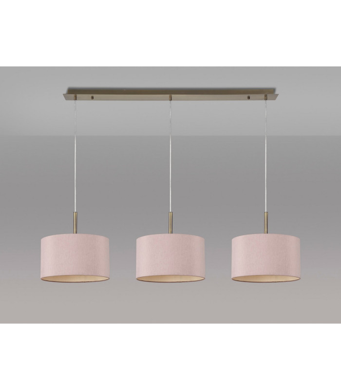 Baymont Antique Brass 3 Light E27 Linear Pendant With 30cm x 17cm Dual Faux Silk Shade Taupe/Halo Gold-11