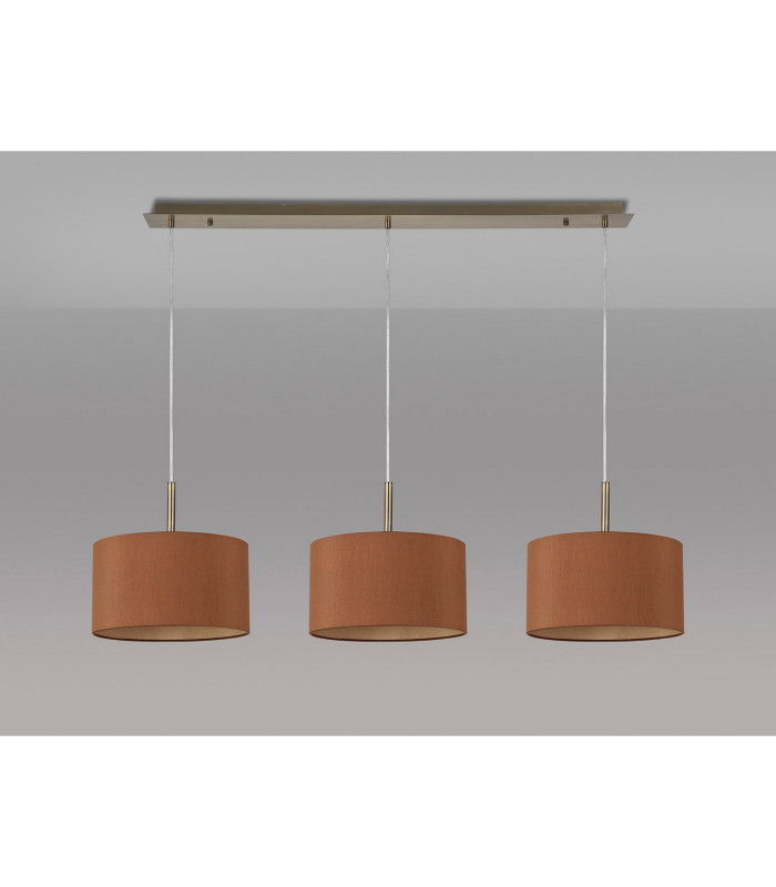 Baymont Antique Brass 3 Light E27 Linear Pendant With 30cm x 17cm Dual Faux Silk Shade Raw Cocoa/Grecian Bronze-11