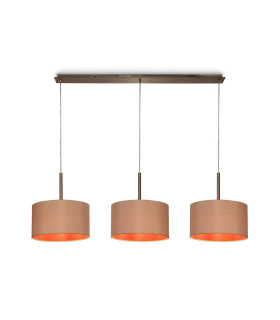 Baymont Antique Brass 3 Light E27 Linear Pendant With 30cm x 17cm Dual Faux Silk Shade Antique Gold/Ruby-1