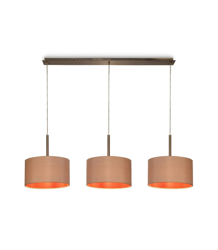 Baymont Antique Brass 3 Light E27 Linear Pendant With 30cm x 17cm Dual Faux Silk Shade Antique Gold/Ruby-1
