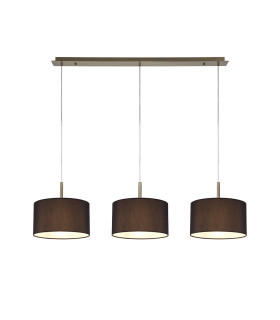Baymont Antique Brass 3 Light E27 Linear Pendant With 30cm x 17cm Faux Silk Shade Black/White Laminate-1