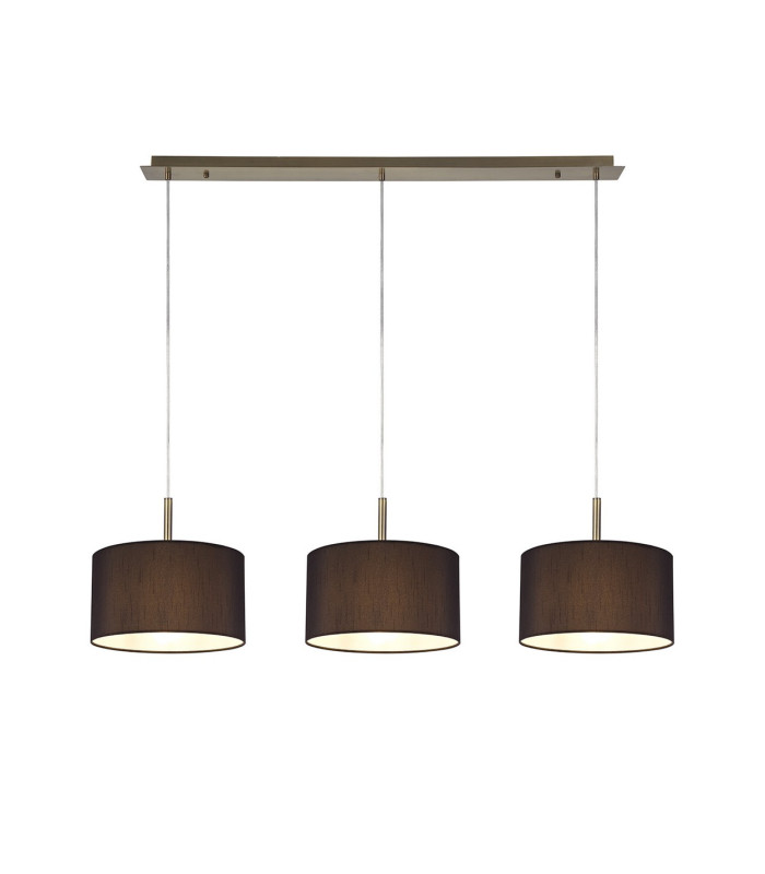 Baymont Antique Brass 3 Light E27 Linear Pendant With 30cm x 17cm Faux Silk Shade Black/White Laminate-1