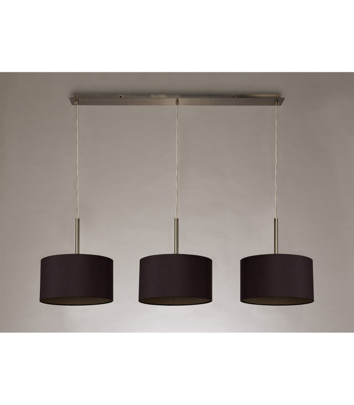 Baymont Antique Brass 3 Light E27 Linear Pendant With 30cm x 17cm Dual Faux Silk Shade Midnight Black/Green Olive-11