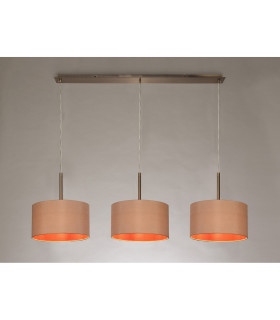 Baymont Antique Brass 3 Light E27 Linear Pendant With 30cm x 17cm Dual Faux Silk Shade Antique Gold/Ruby-2