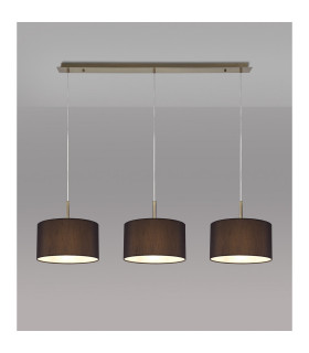Baymont Antique Brass 3 Light E27 Linear Pendant With 30cm x 17cm Faux Silk Shade Black/White Laminate-2