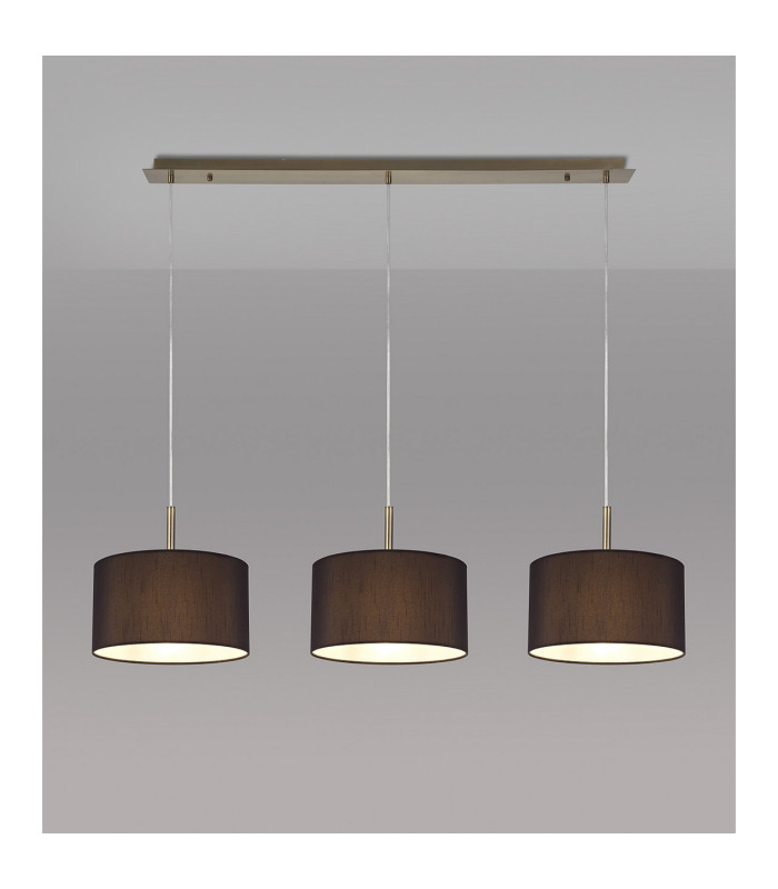Baymont Antique Brass 3 Light E27 Linear Pendant With 30cm x 17cm Faux Silk Shade Black/White Laminate-2