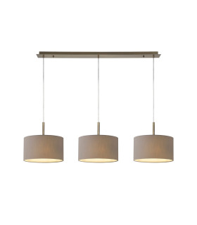 Baymont Antique Brass 3 Light E27 Linear Pendant With 30cm x 17cm Faux Silk Shade Grey/White Laminate-1