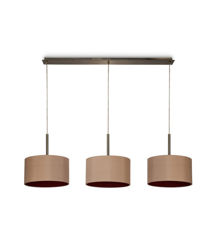 Baymont Antique Brass 3 Light E27 Linear Pendant With 30cm x 17cm Dual Faux Silk Shade Antique Gold/Ruby-4