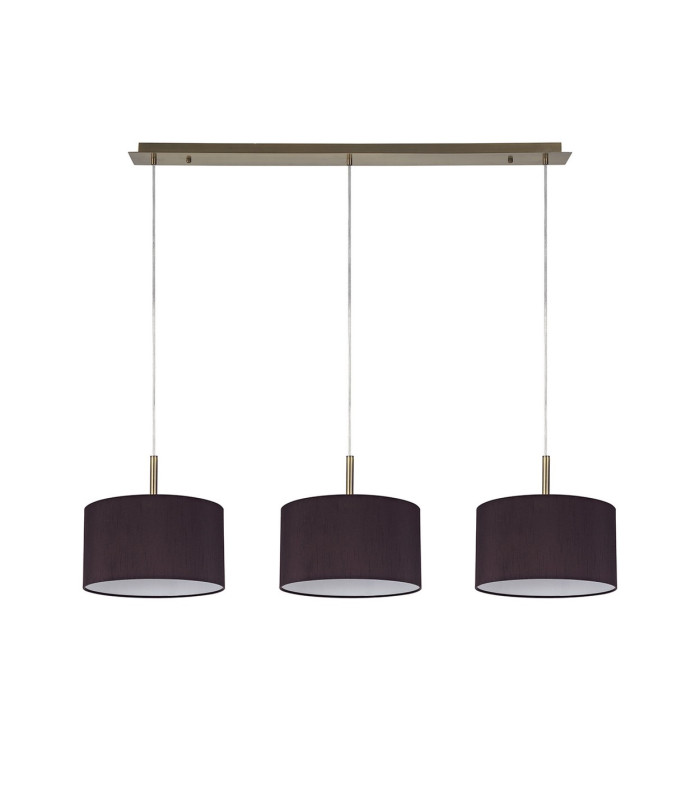 Baymont Antique Brass 3 Light E27 Linear Pendant With 30cm x 17cm Faux Silk Shade Black/White Laminate-4