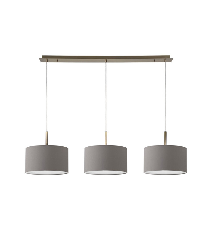 Baymont Antique Brass 3 Light E27 Linear Pendant With 30cm x 17cm Faux Silk Shade Grey/White Laminate-4