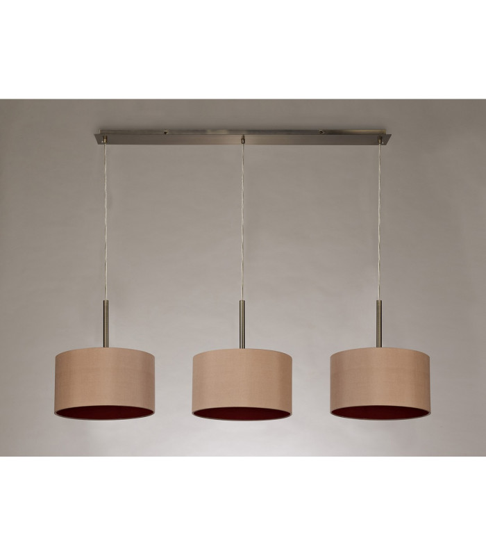 Baymont Antique Brass 3 Light E27 Linear Pendant With 30cm x 17cm Dual Faux Silk Shade Antique Gold/Ruby-11