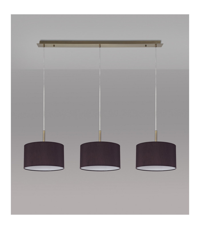 Baymont Antique Brass 3 Light E27 Linear Pendant With 30cm x 17cm Faux Silk Shade Black/White Laminate-11