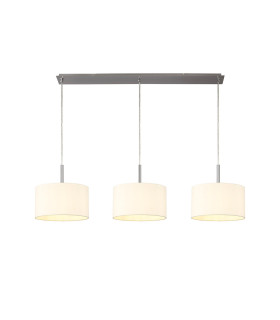 Baymont Satin Nickel 3 Light E27 Linear Pendant With 30cm x 17cm Faux Silk Shade Ivory Pearl/White Laminate-1