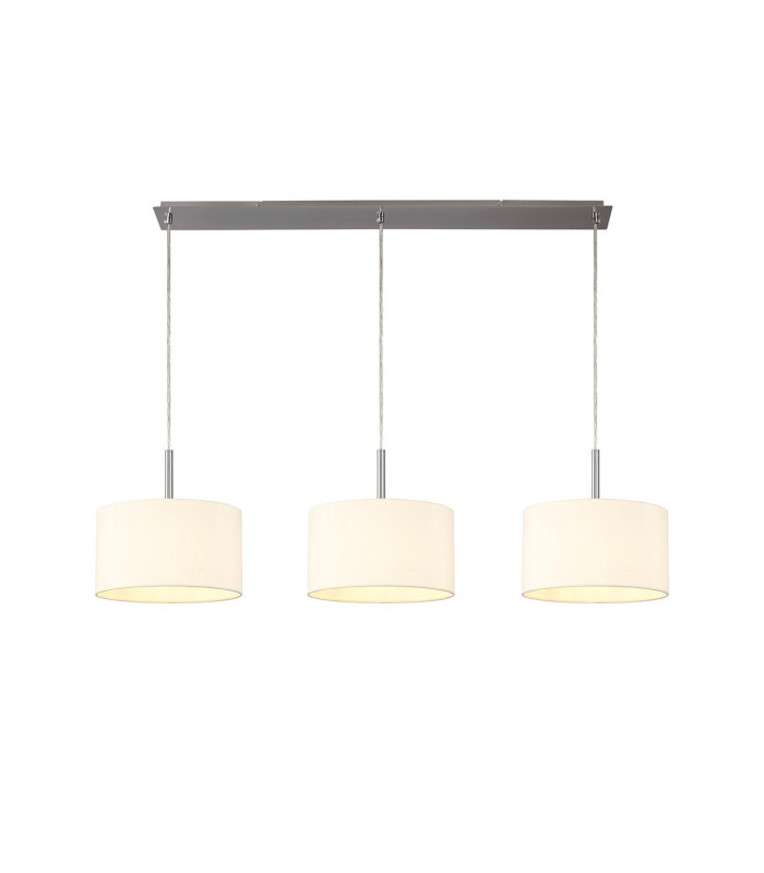 Baymont Satin Nickel 3 Light E27 Linear Pendant With 30cm x 17cm Faux Silk Shade Ivory Pearl/White Laminate-1