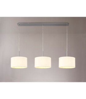 Baymont Satin Nickel 3 Light E27 Linear Pendant With 30cm x 17cm Faux Silk Shade Ivory Pearl/White Laminate-2