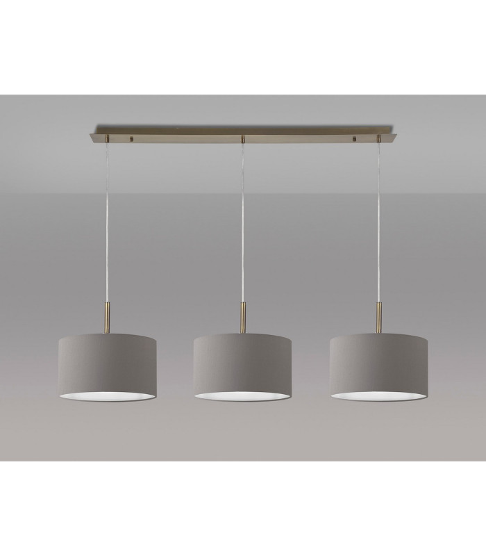 Baymont Antique Brass 3 Light E27 Linear Pendant With 30cm x 17cm Faux Silk Shade Grey/White Laminate-11