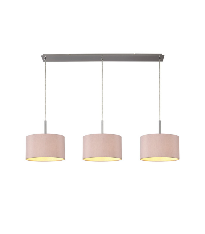 Baymont Satin Nickel 3 Light E27 Linear Pendant With 30cm x 17cm Dual Faux Silk Shade Taupe/Halo Gold-1