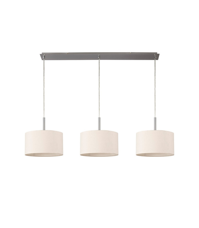 Baymont Satin Nickel 3 Light E27 Linear Pendant With 30cm x 17cm Dual Faux Silk Shade Nude Beige/Moonlight-4