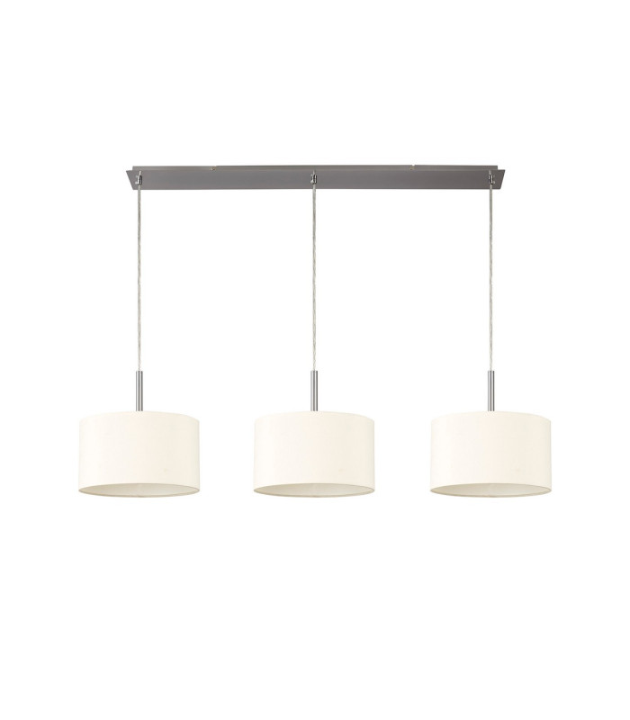 Baymont Satin Nickel 3 Light E27 Linear Pendant With 30cm x 17cm Faux Silk Shade Ivory Pearl/White Laminate-4