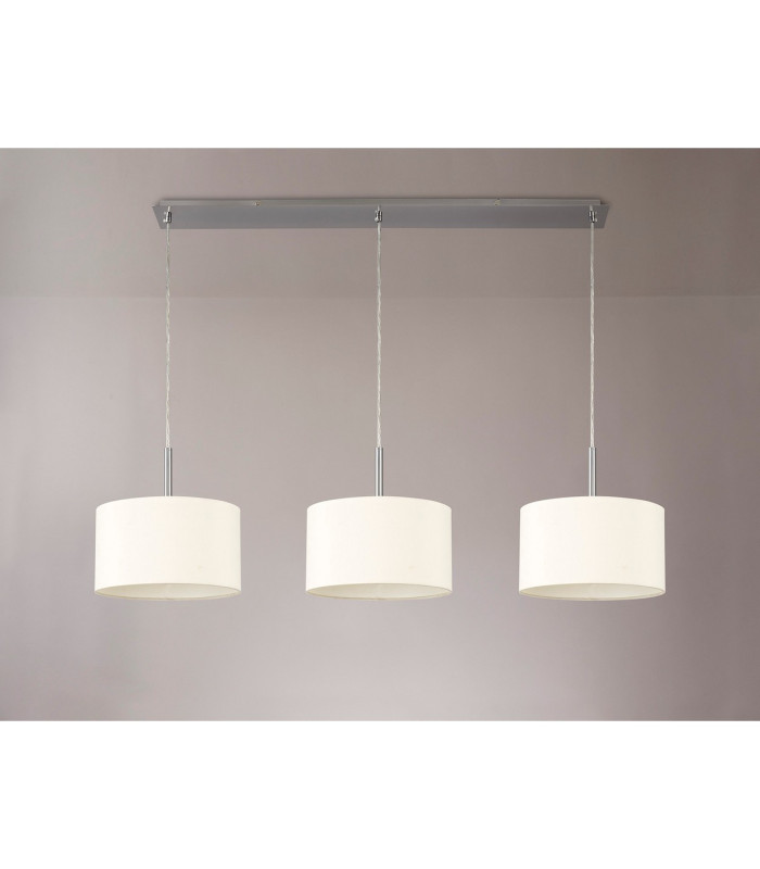 Baymont Satin Nickel 3 Light E27 Linear Pendant With 30cm x 17cm Faux Silk Shade Ivory Pearl/White Laminate-11