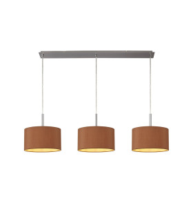 Baymont Satin Nickel 3 Light E27 Linear Pendant With 30cm x 17cm Dual Faux Silk Shade Raw Cocoa/Grecian Bronze-1