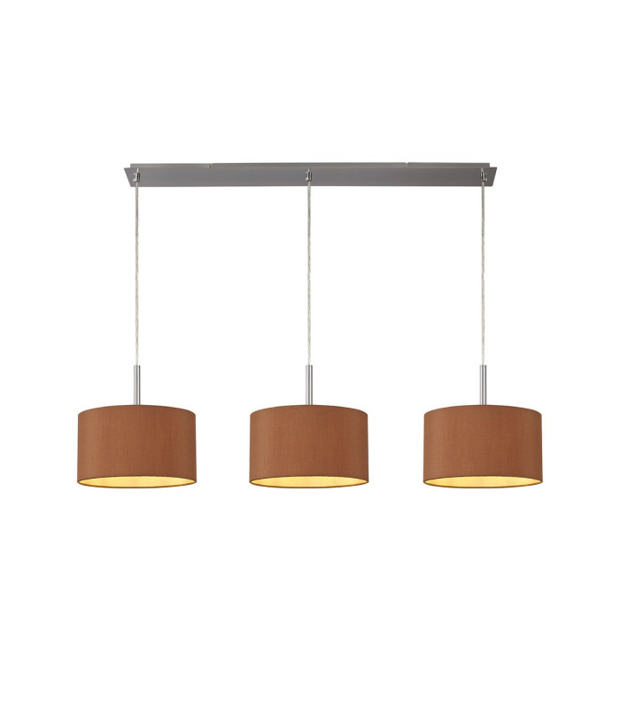 Baymont Satin Nickel 3 Light E27 Linear Pendant With 30cm x 17cm Dual Faux Silk Shade Raw Cocoa/Grecian Bronze-1