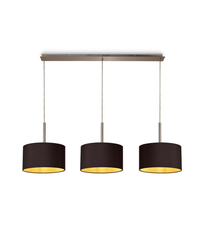 Baymont Satin Nickel 3 Light E27 Linear Pendant With 30cm x 17cm Dual Faux Silk Shade Midnight Black/Green Olive-1