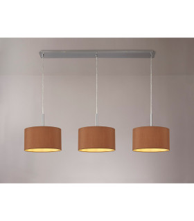 Baymont Satin Nickel 3 Light E27 Linear Pendant With 30cm x 17cm Dual Faux Silk Shade Raw Cocoa/Grecian Bronze-2