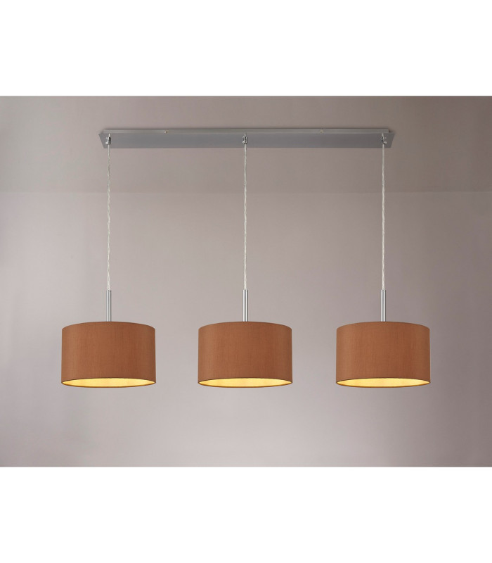 Baymont Satin Nickel 3 Light E27 Linear Pendant With 30cm x 17cm Dual Faux Silk Shade Raw Cocoa/Grecian Bronze-2