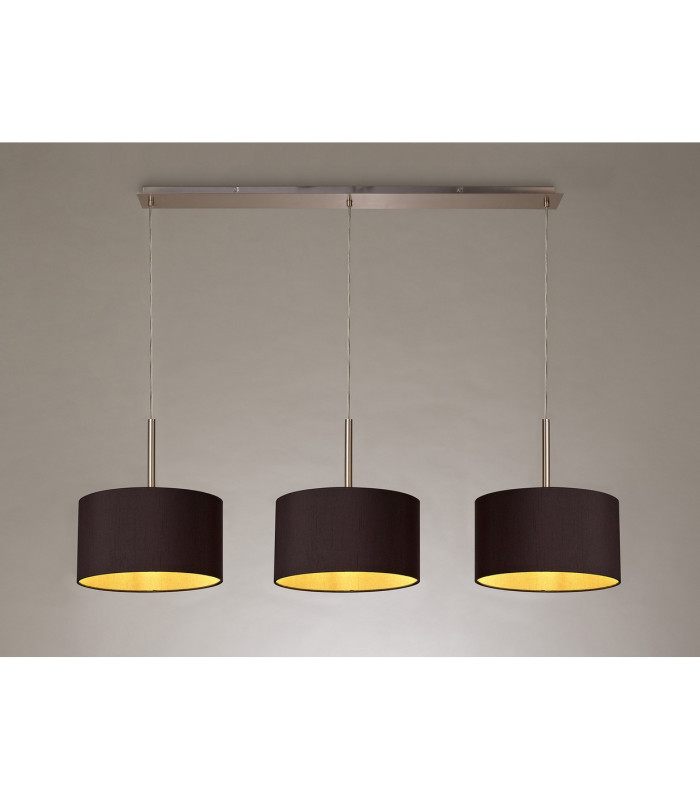 Baymont Satin Nickel 3 Light E27 Linear Pendant With 30cm x 17cm Dual Faux Silk Shade Midnight Black/Green Olive-2