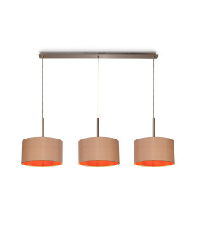 Baymont Satin Nickel 3 Light E27 Linear Pendant With 30cm x 17cm Dual Faux Silk Shade Antique Gold/Ruby-1