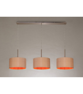 Baymont Satin Nickel 3 Light E27 Linear Pendant With 30cm x 17cm Dual Faux Silk Shade Antique Gold/Ruby-2