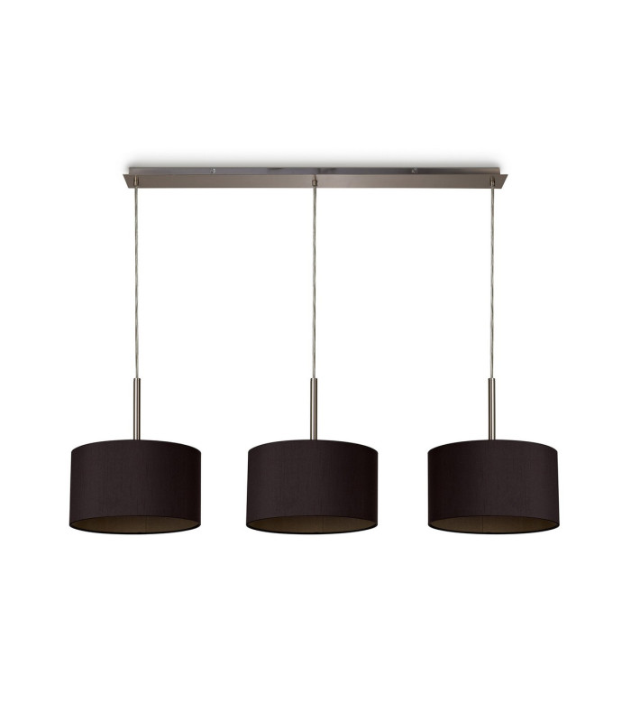 Baymont Satin Nickel 3 Light E27 Linear Pendant With 30cm x 17cm Dual Faux Silk Shade Midnight Black/Green Olive-4