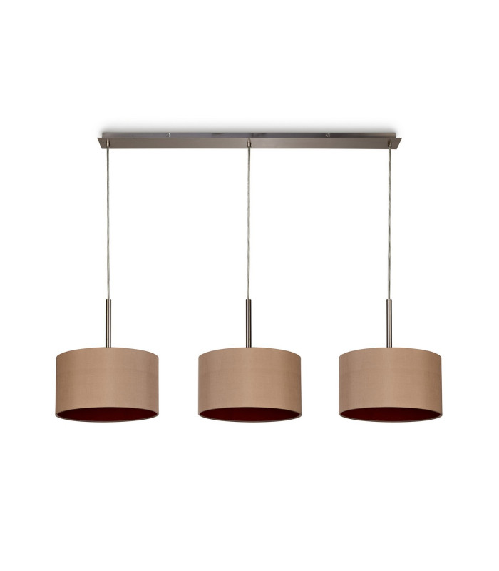 Baymont Satin Nickel 3 Light E27 Linear Pendant With 30cm x 17cm Dual Faux Silk Shade Antique Gold/Ruby-4