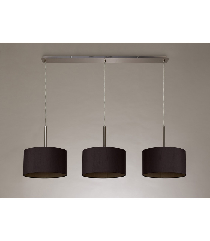 Baymont Satin Nickel 3 Light E27 Linear Pendant With 30cm x 17cm Dual Faux Silk Shade Midnight Black/Green Olive-11