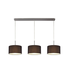 Baymont Satin Nickel 3 Light E27 Linear Pendant With 30cm x 17cm Faux Silk Shade Black/White Laminate-1