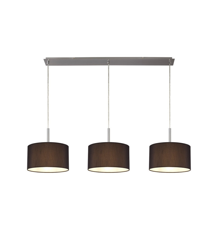 Baymont Satin Nickel 3 Light E27 Linear Pendant With 30cm x 17cm Faux Silk Shade Black/White Laminate-1