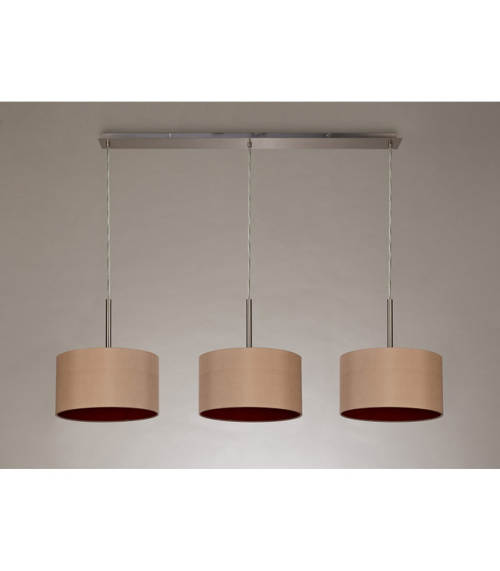 Baymont Satin Nickel 3 Light E27 Linear Pendant With 30cm x 17cm Dual Faux Silk Shade Antique Gold/Ruby-11