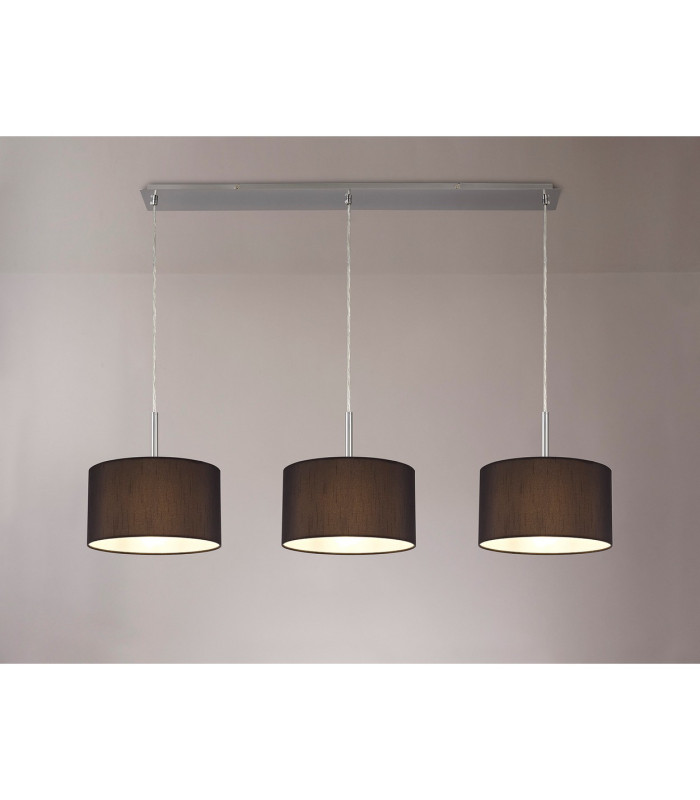 Baymont Satin Nickel 3 Light E27 Linear Pendant With 30cm x 17cm Faux Silk Shade Black/White Laminate-2