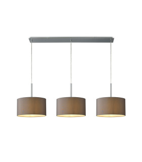 Baymont Satin Nickel 3 Light E27 Linear Pendant With 30cm x 17cm Faux Silk Shade Grey/White Laminate-1