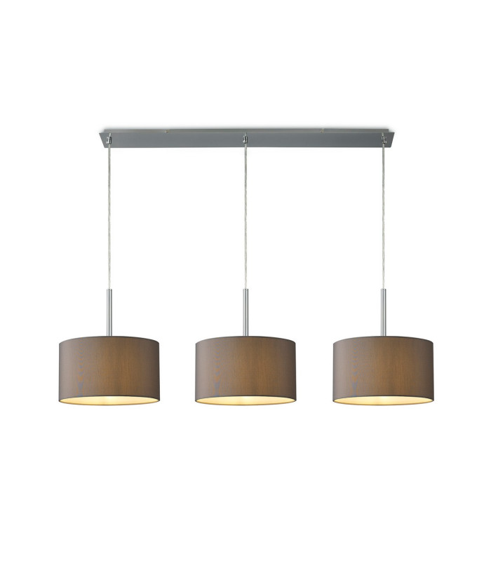 Baymont Satin Nickel 3 Light E27 Linear Pendant With 30cm x 17cm Faux Silk Shade Grey/White Laminate-1