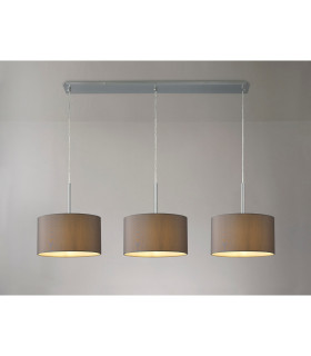 Baymont Satin Nickel 3 Light E27 Linear Pendant With 30cm x 17cm Faux Silk Shade Grey/White Laminate-2