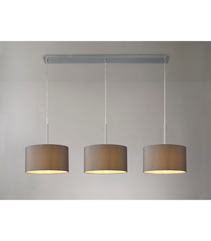Baymont Satin Nickel 3 Light E27 Linear Pendant With 30cm x 17cm Faux Silk Shade Grey/White Laminate-2