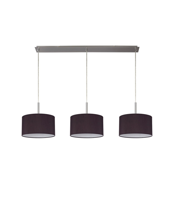 Baymont Satin Nickel 3 Light E27 Linear Pendant With 30cm x 17cm Faux Silk Shade Black/White Laminate-4