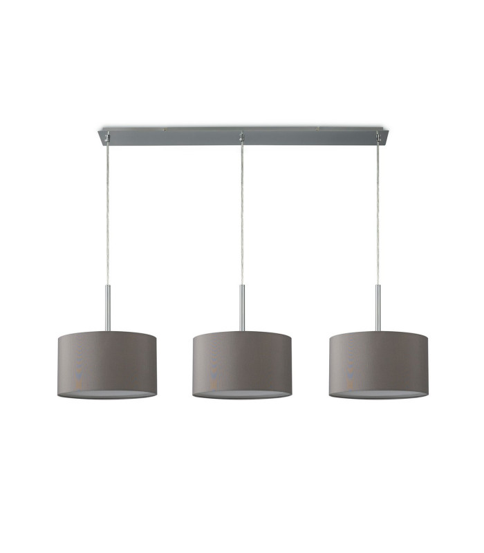 Baymont Satin Nickel 3 Light E27 Linear Pendant With 30cm x 17cm Faux Silk Shade Grey/White Laminate-4